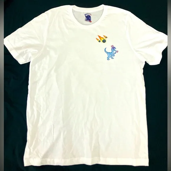Meteors & Asteroids Dinosaur Party ‘Merica USA American Flag Men’s White Tee - Picture 2 of 4